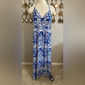 INC International Concepts Blue and White Halter Maxi Dress